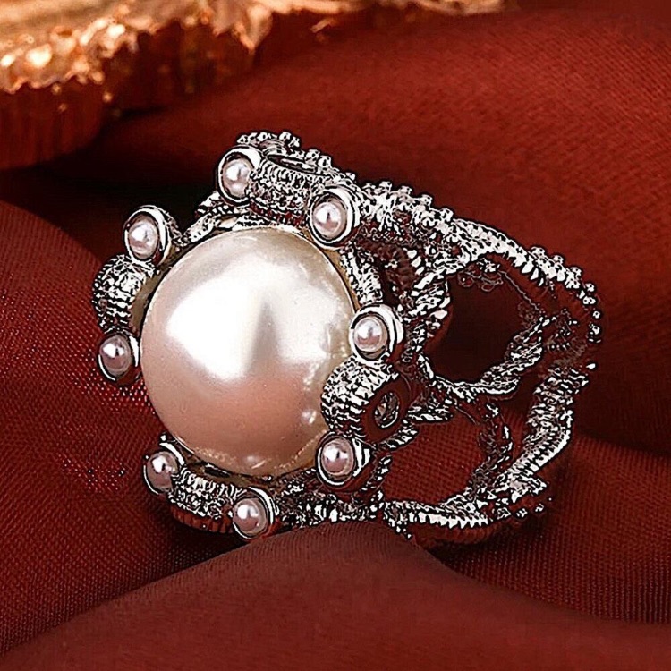 18k Gold Plated Sterling Silver Pearl Exaggerated Adjustable Ring New
